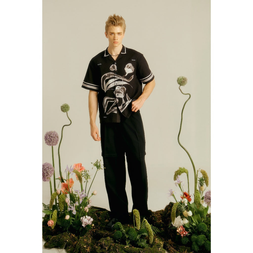 BLANKESPACE XRAYTULIPA SHIRT Black Short Sleeve Shirt, Silk Foam Material, Unisex Men and Women