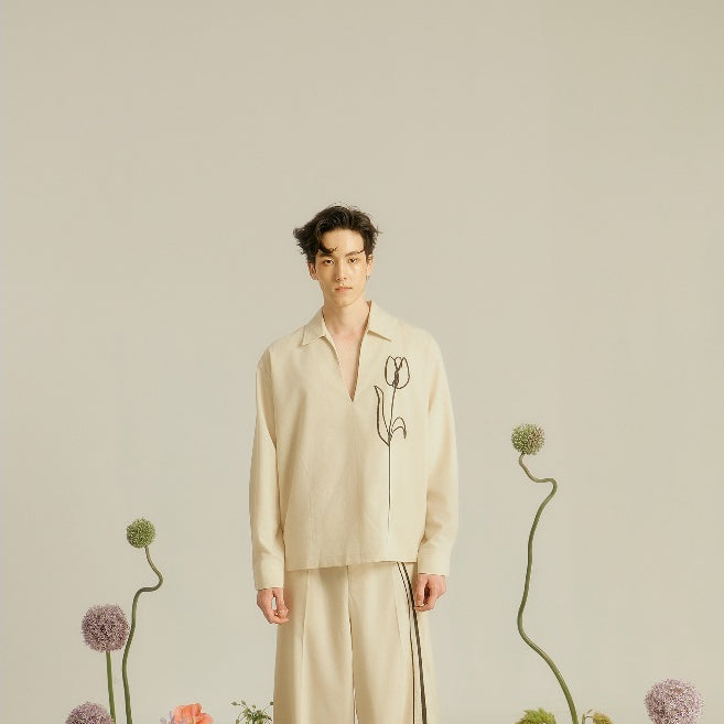 BLANKESPACE PETAL Shirt Long Sleeve Linen Beige Men Women Unisex