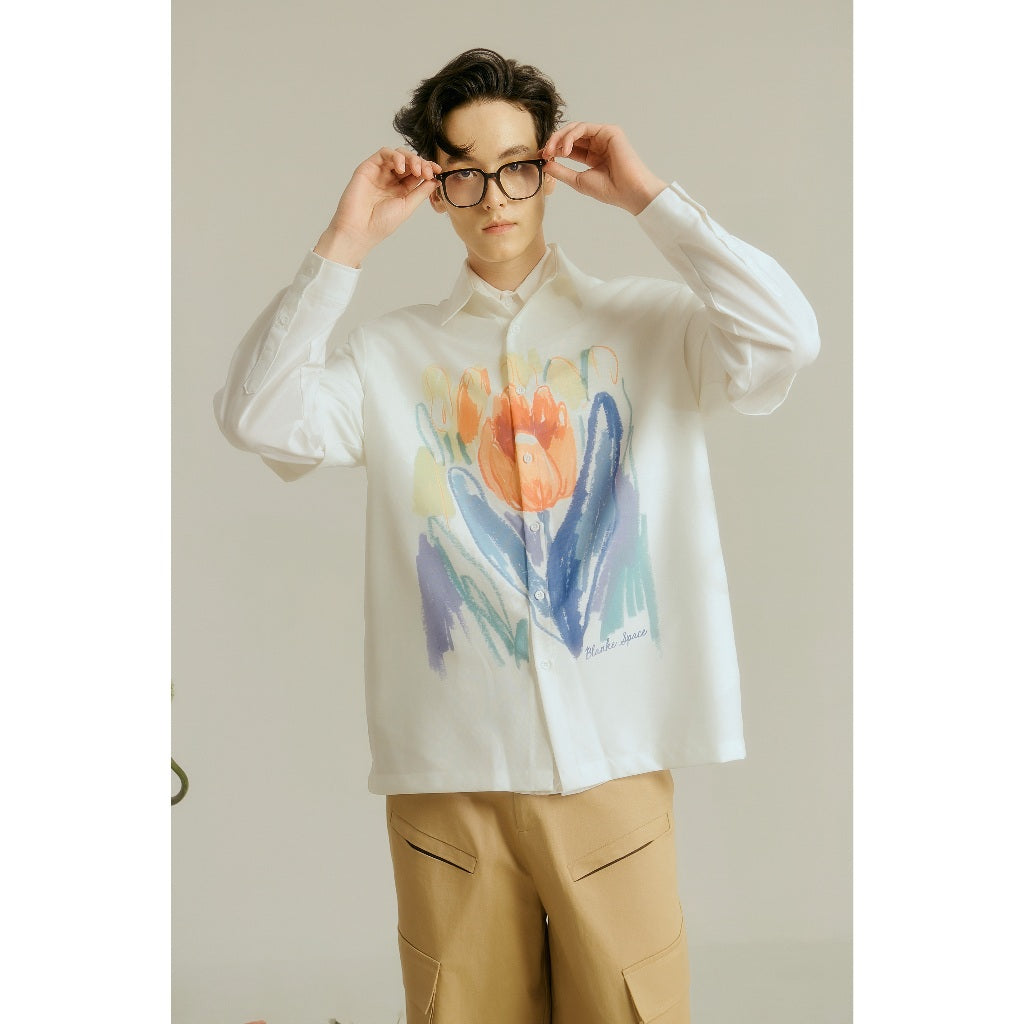 BLANKESPACE Áo Sơ Mi SKETCHTUP SHIRT Vải Kate Lụa Nam Nữ Unisex In Hình