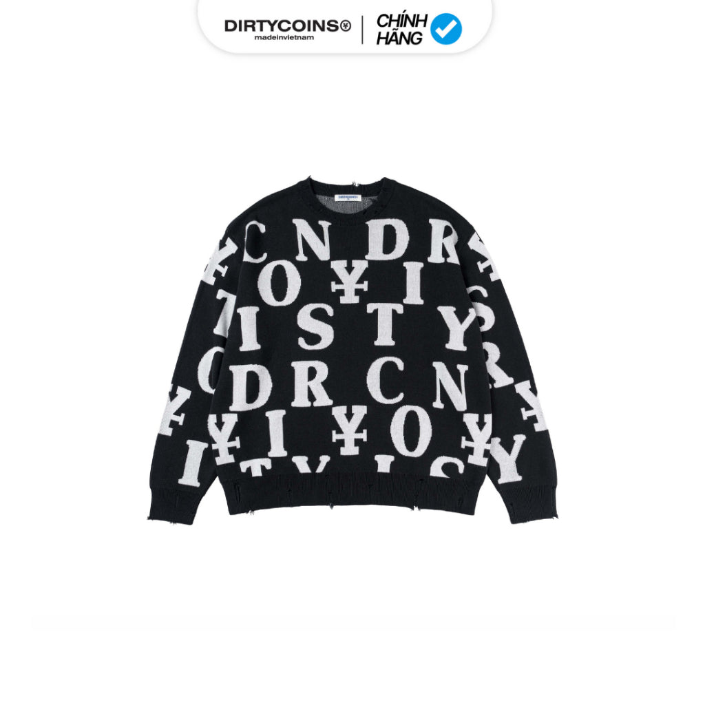 DirtyCoins Letters Monogram Knit Sweater - Black