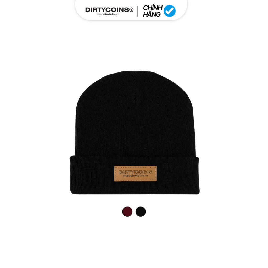 DirtyCoins Leather Patch Beanie Hat