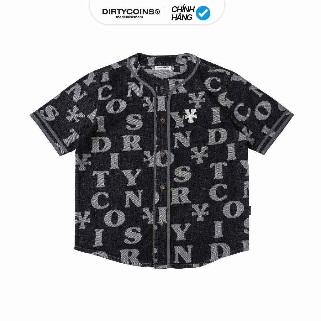 Áo DirtyCoins Letters Monogram Denim Jersey Shirt - Black