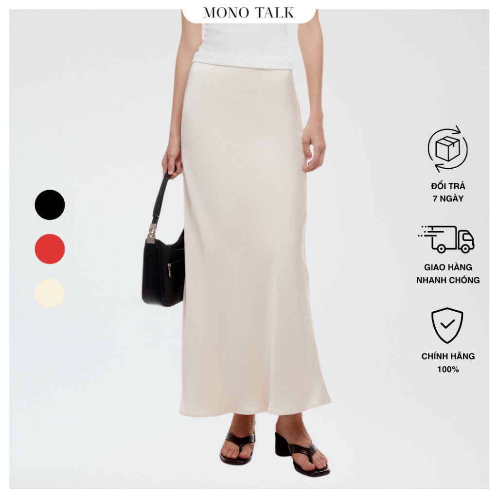 MONO TALK American silk midi skirt with high-quality silk lining, slightly flared A-line silhouette MCS23W-B10009TK