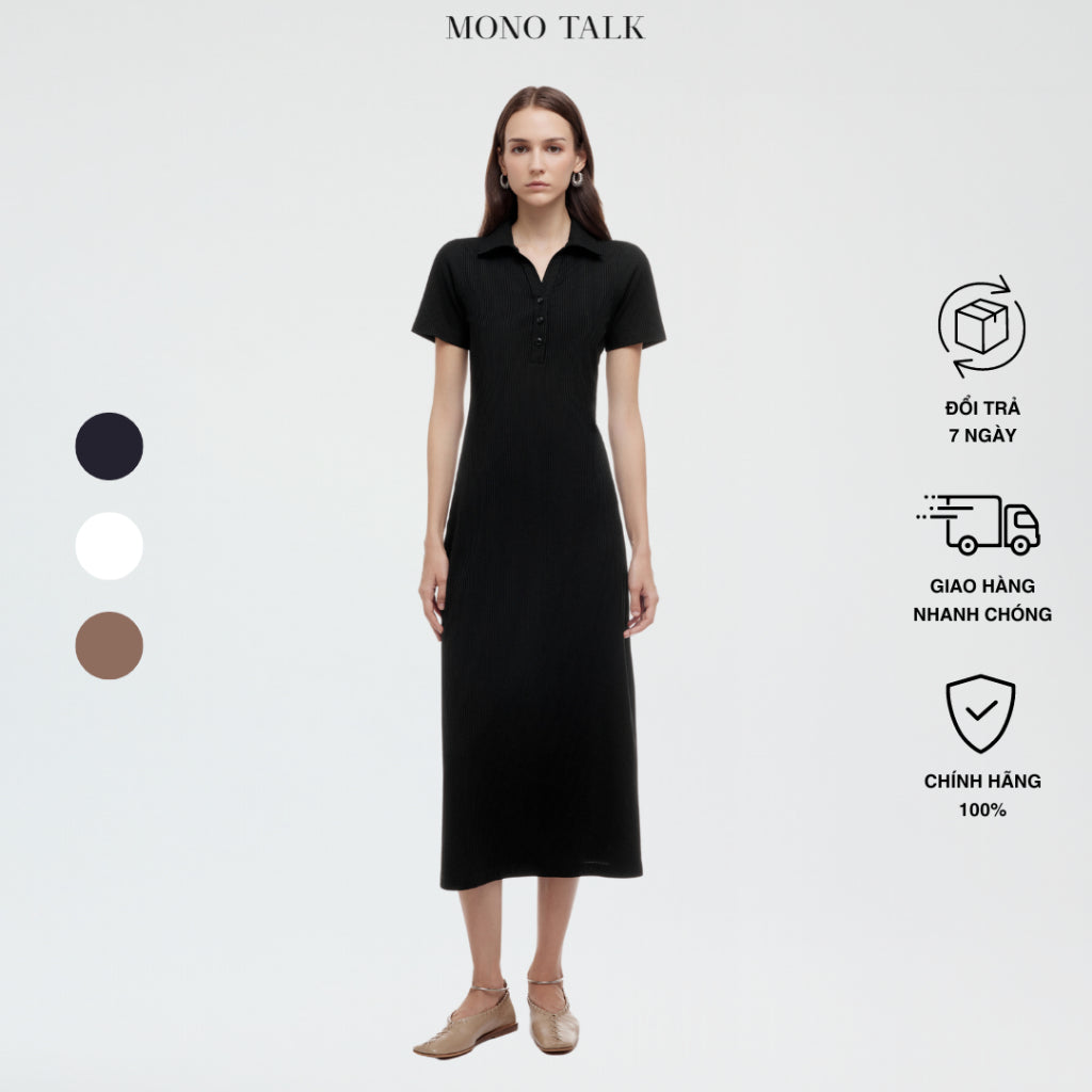 MONO TALK body-hugging Polo dress with long polo neck and decorative buttons The Ribbed Polo Dress O10001FT