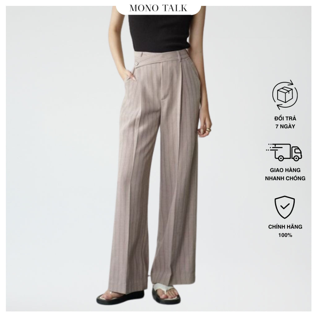 MONO TALK striped straight-leg pants with pleated straps MCS22S-B30008TK