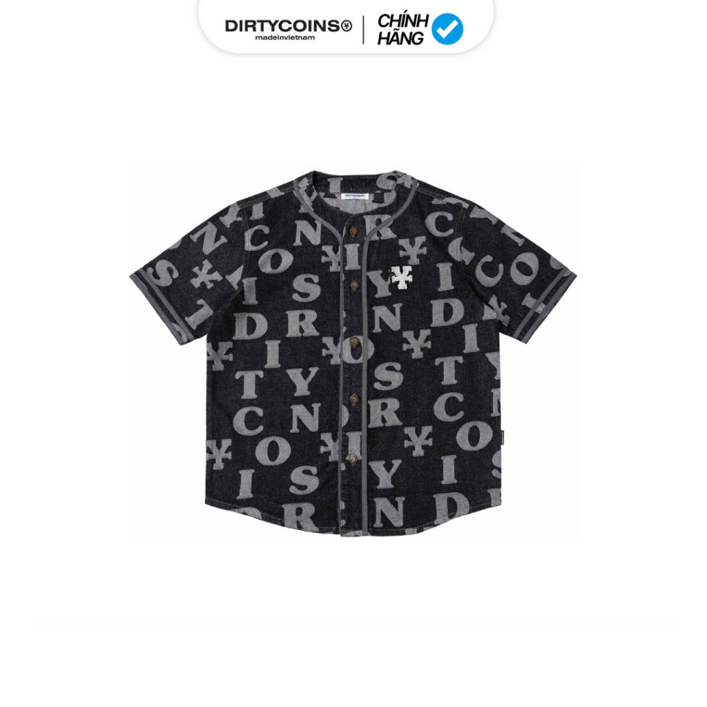 DirtyCoins Letters Monogram Denim Jersey Shirt - Black