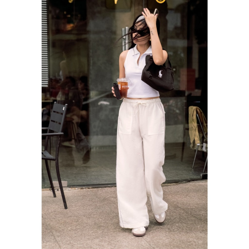 LIBÉ WORKSHOP - Long elastic waist pants with white trim