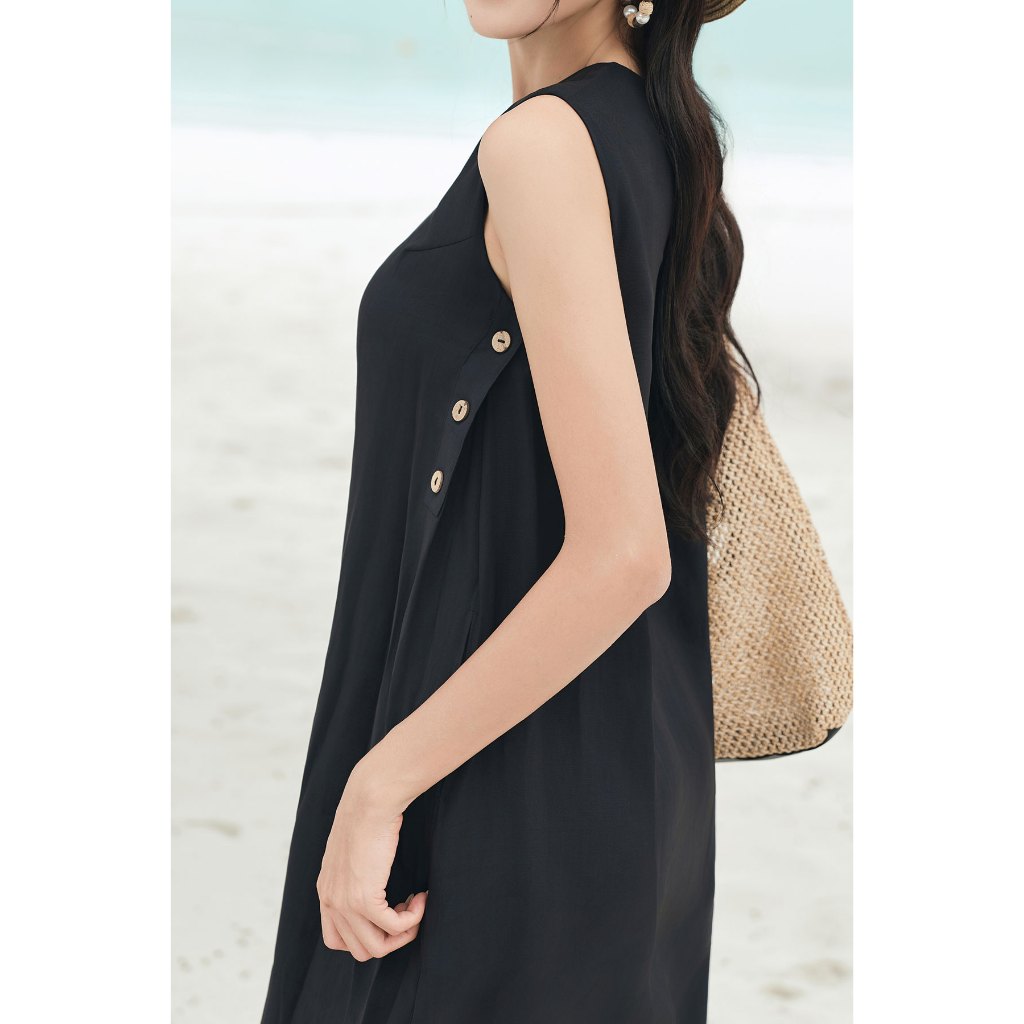 Underarm Strapless Dress with Buttons on 2 Sides, VIEN TRAN Beach Outing Dress V63T24H003