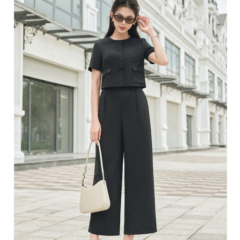 Women's Blouse Crochet Round Neck With Wide Leg Pants VIEN TRAN V65D23Q028, V64W23Q009