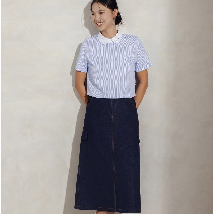 Women's straight jean skirt with fake pocket flap VIEN TRAN V62T24Q006