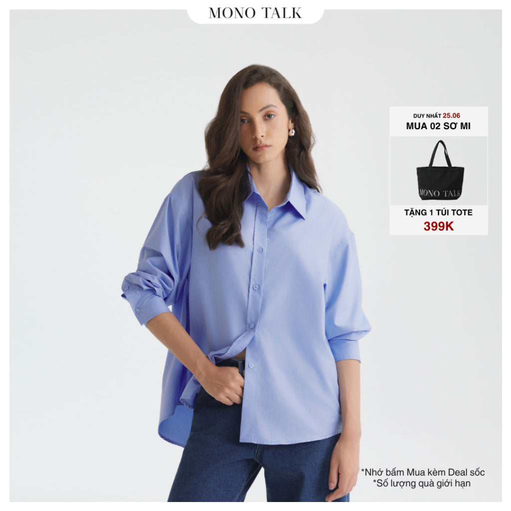 MONO TALK oversized shirt (sky blue) wrinkle-free, soft and cool poplin fabric T10001FT