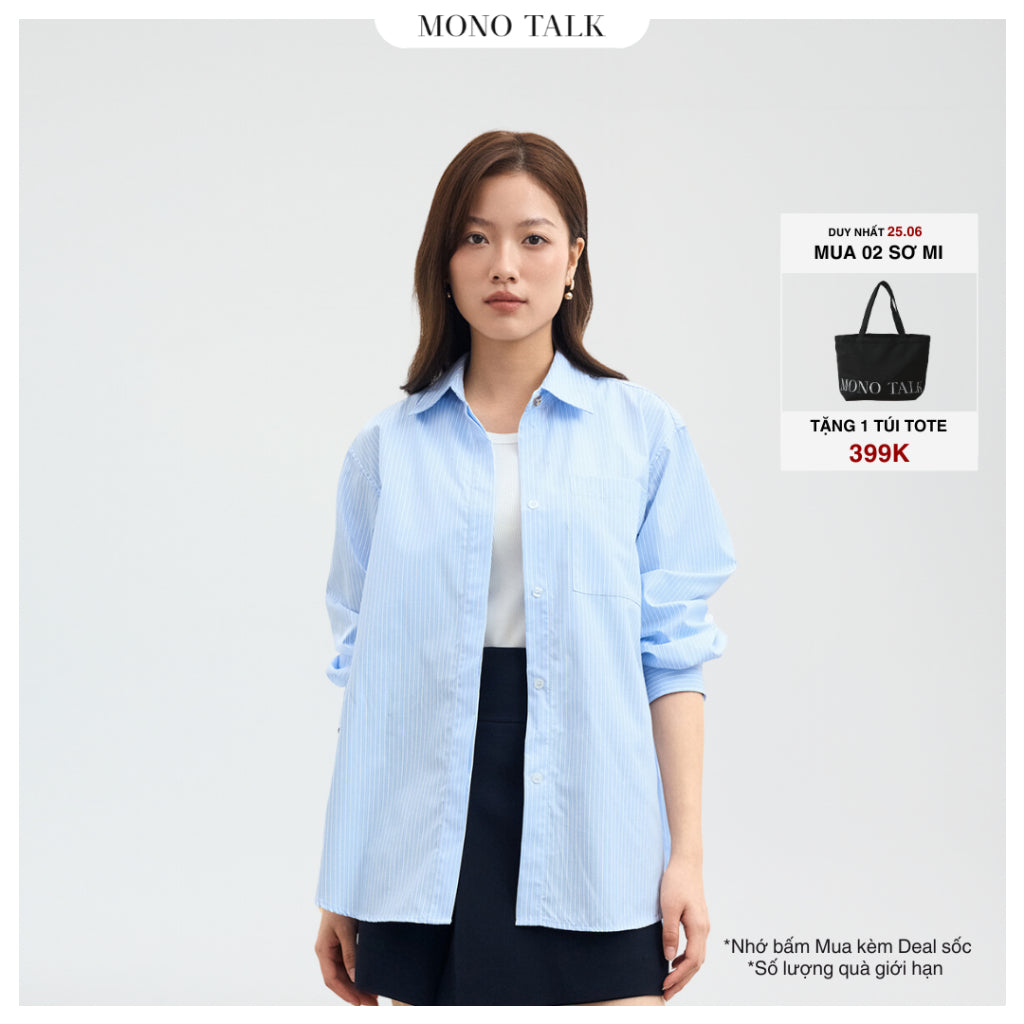 Áo sơ mi dáng oversize thân sau xếp ly MONO TALK cúc vàng trang trí MOF23W-T10003TK