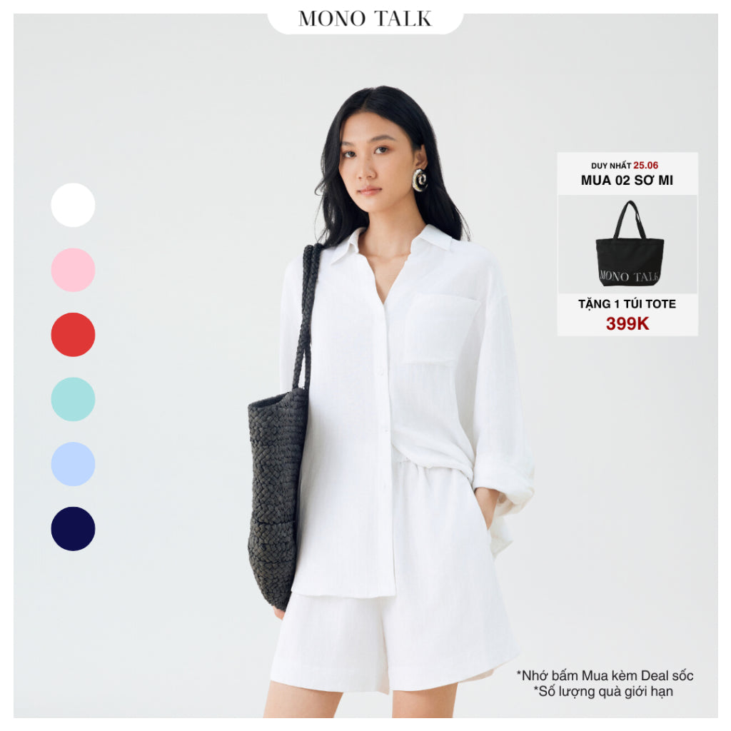 Áo sơ mi dáng relaxed MONO TALK linen lụa túi ngực trái MCS24S-T10008TK