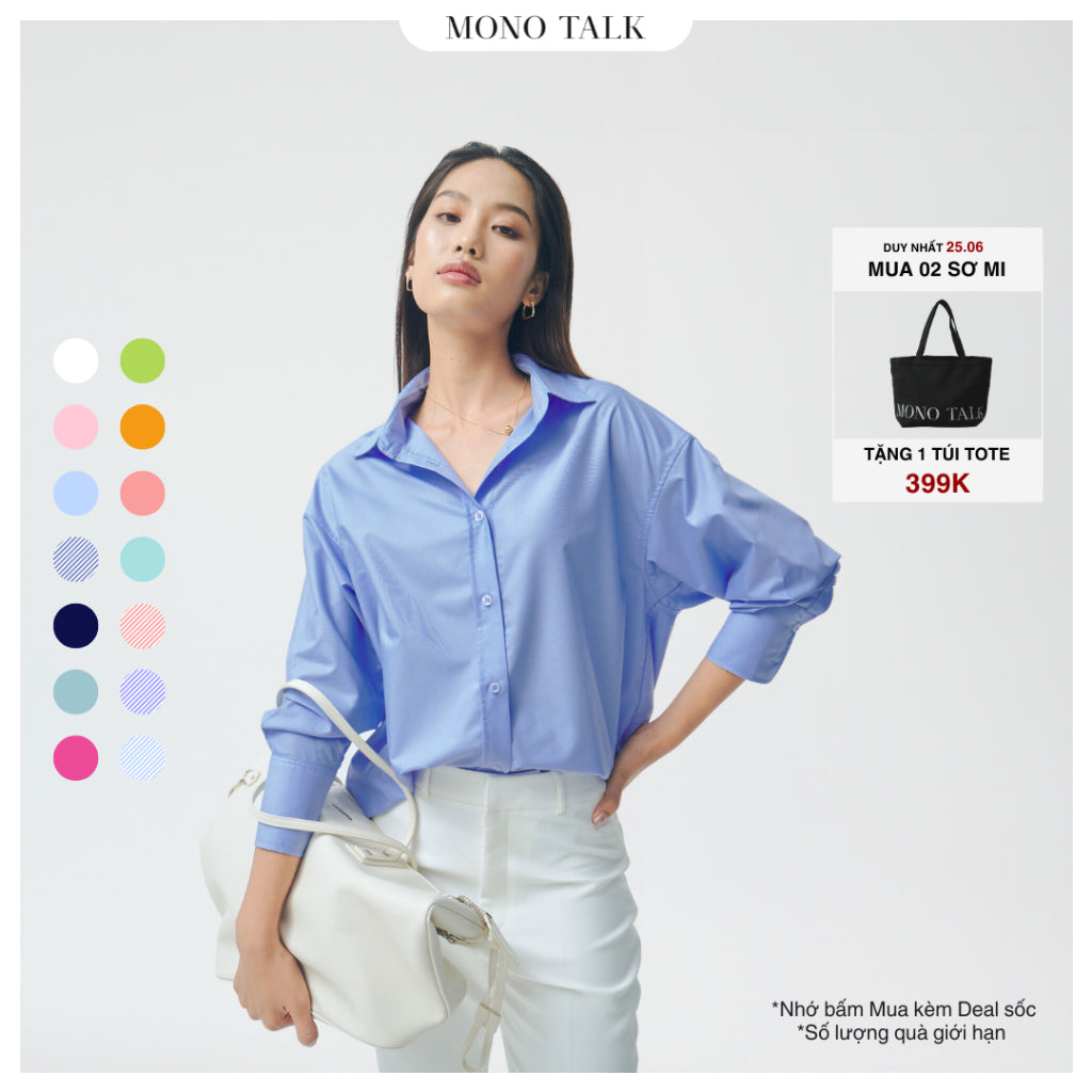 MONO TALK oversized shirt (color combination) wrinkle-free, soft and cool poplin fabric T10001FT