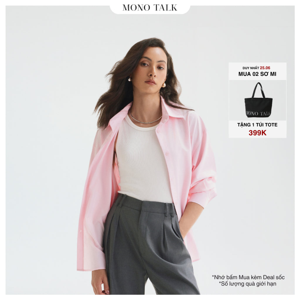 MONO TALK oversized shirt (felt pink) poplin fabric to reduce wrinkles, soft and cool T10001FT