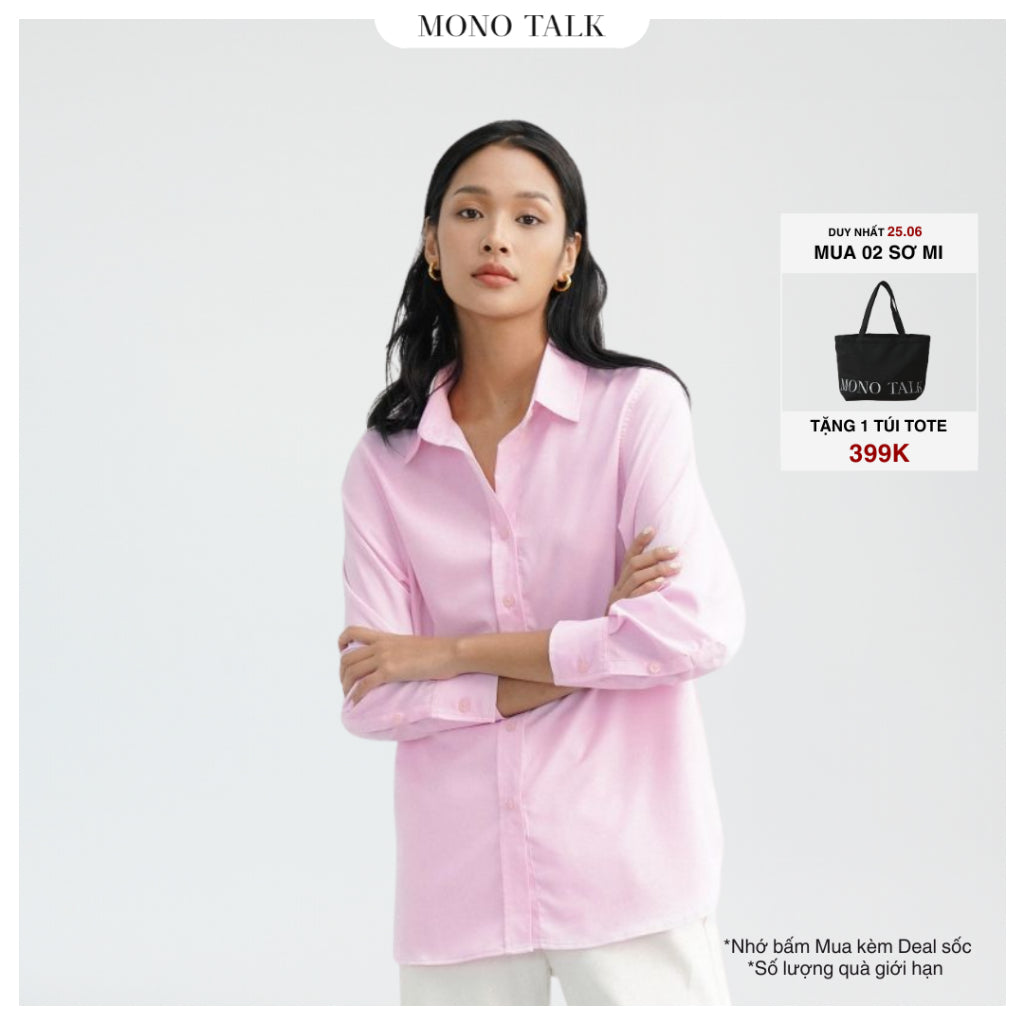 MONO TALK regular shirt (light pink) rough natural poplin fabric to reduce wrinkles, slim fit T10002FT