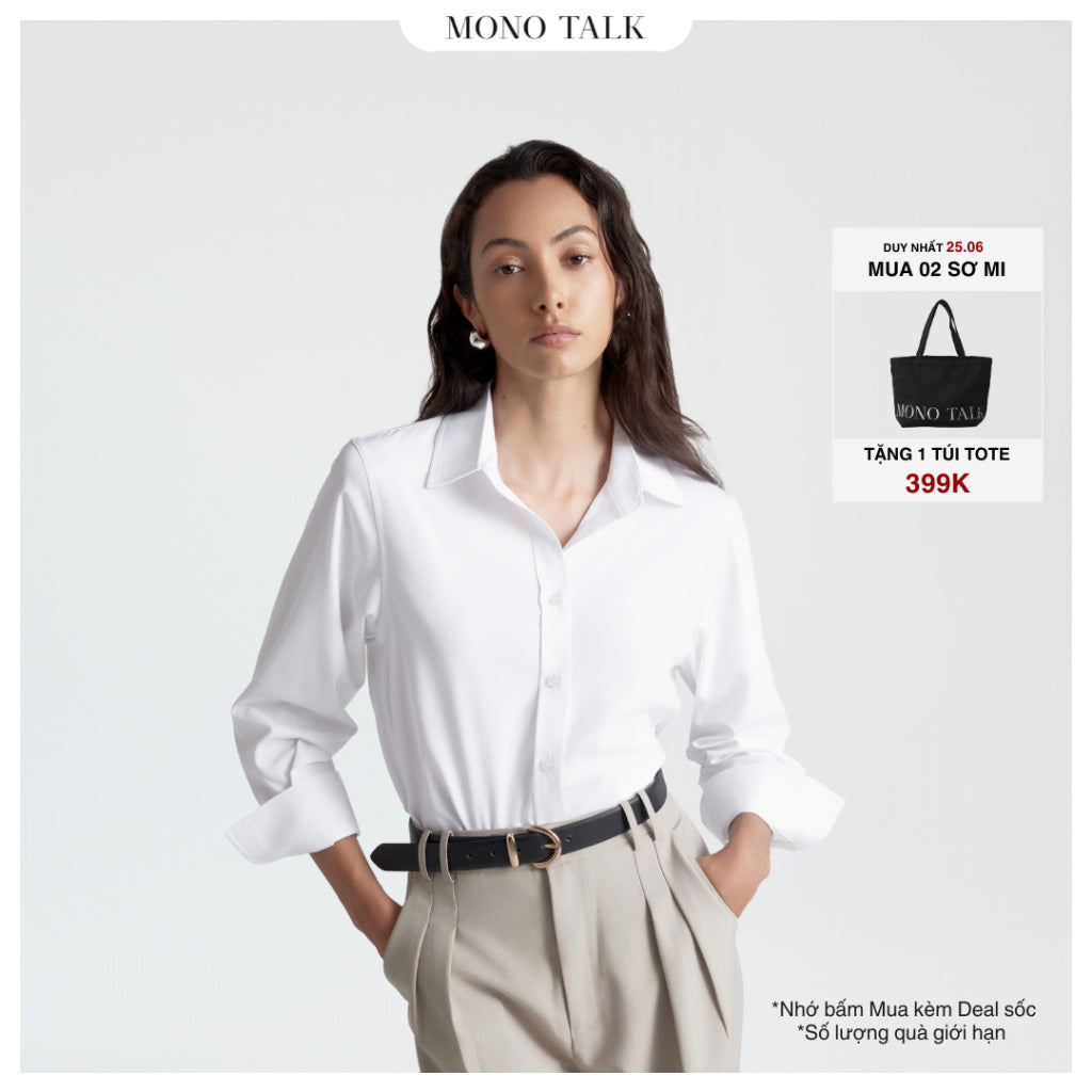 MONO TALK regular shirt (white) natural poplin fabric to reduce wrinkles, slim fit T10002FT