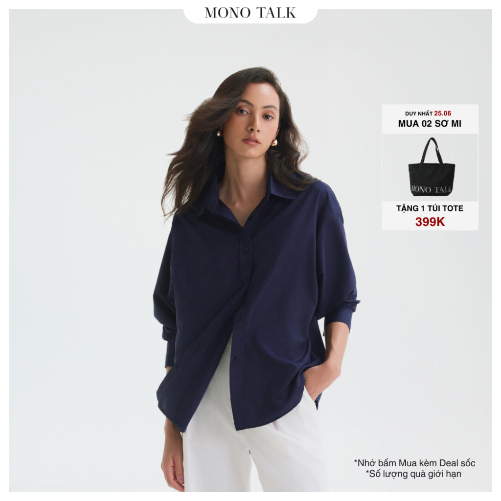 Áo sơ mi oversized MONO TALK (navy) vải poplin hạn chế nhăn, mềm mát T10001FT