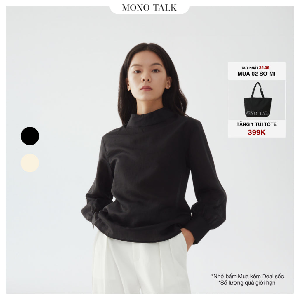 MONO TALK Collar Long Sleeve Silk Shirt T20002TK