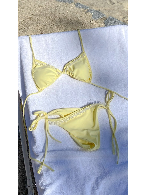 DUNE DE LABEL l Pastel Yellow Lace-Up 2-Piece Bikini l SEAWEED BIKINI SET