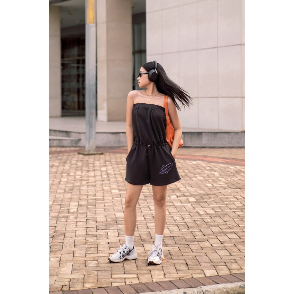 LIBÉ WORKSHOP - Black cotton short jumpsuit