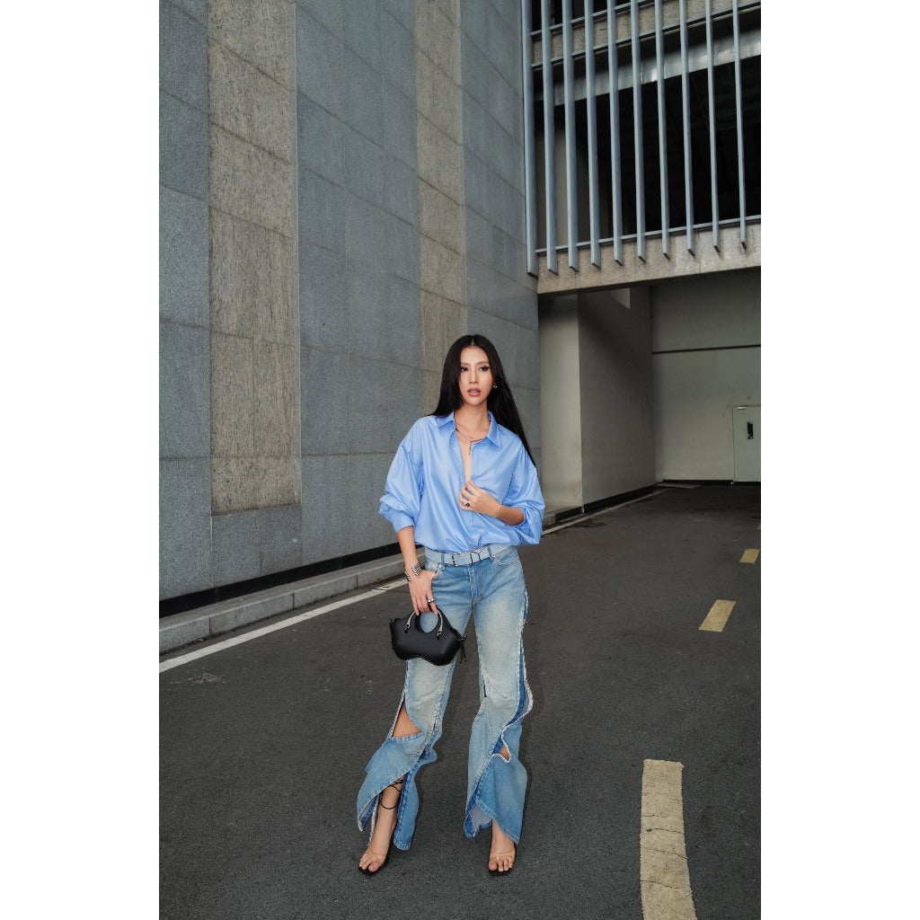 [KOL1508 x MONO TALK] MONO TALK oversized shirt (mixed colors) wrinkle-resistant poplin fabric, soft and cool T10001FT