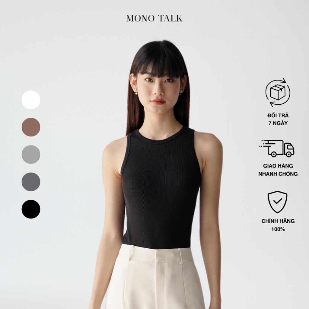 [HEPMIL x MONO TALK] Áo Tank Top Nữ Cotton MONO TALK Kẻ Tăm Dáng Ôm Cổ Yếm T20001FT