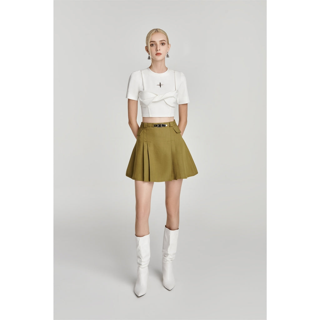 DEAR JOSÉ [LIVESTREAM] - Olive green chino pleated mini skirt - Jupiter