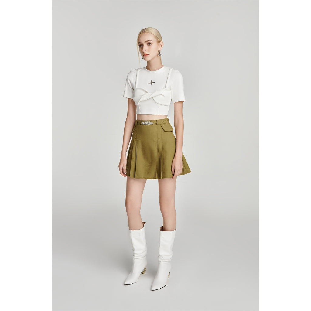 DEAR JOSÉ [LIVESTREAM] - Olive green chino pleated mini skirt - Jupiter