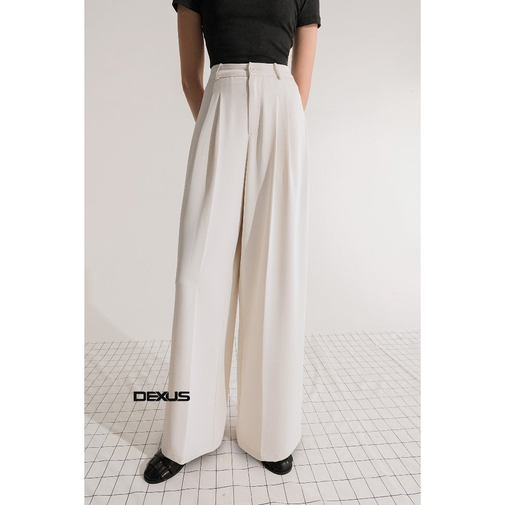 Women's Wide-Leg Pants Cream Color Basic Elegant For Work And Play JOLO PANTS_Q70258