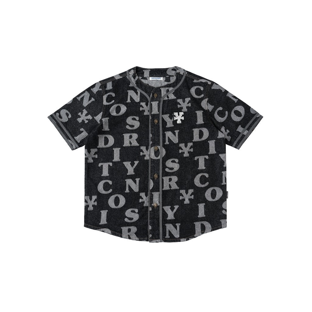 DirtyCoins Combo Letters Monogram Denim Jersey Shirt - Black + Denim Short - Black