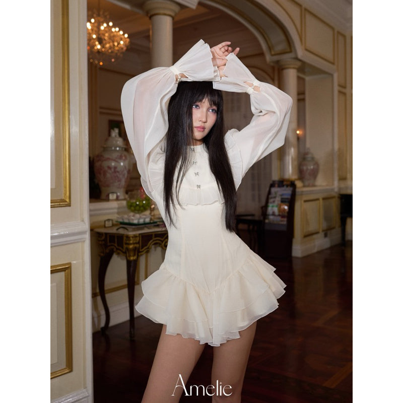 AMELIE - Váy tay bồng cổ yếm tròn đính nơ xếp ly - Eloise Dress