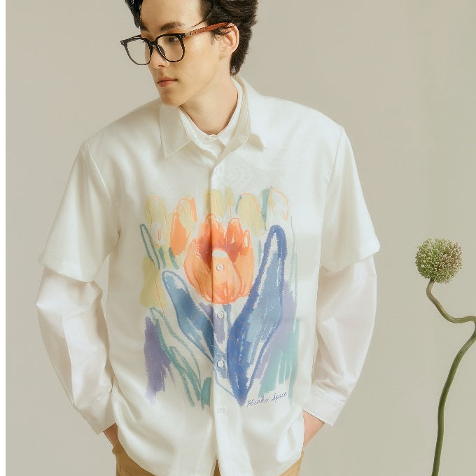 BLANKESPACE Áo Sơ Mi SKETCHTUP SHIRT Vải Kate Lụa Nam Nữ Unisex In Hình