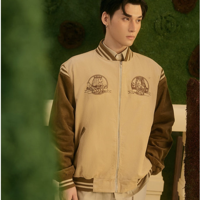 BLANKESPACE KING BOMBER Jacket Ribbed Khaki Fabric Fashionable Men's and Women's Unisex