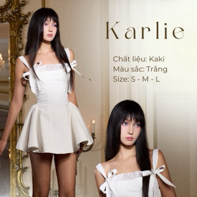 AMELIE - Flared dress with bow ties and pleated sides - Karlie Dress