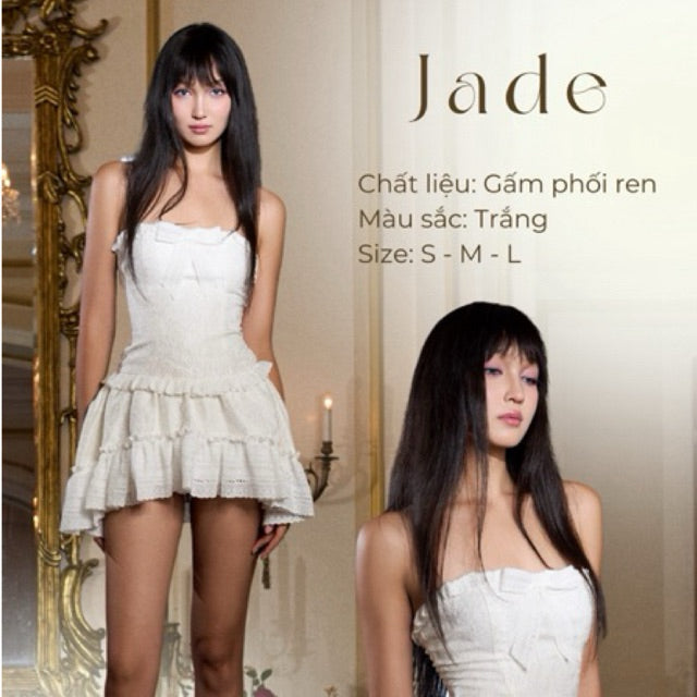 AMELIE - Váy cúp ngực gấm phối ren - Jade Dress