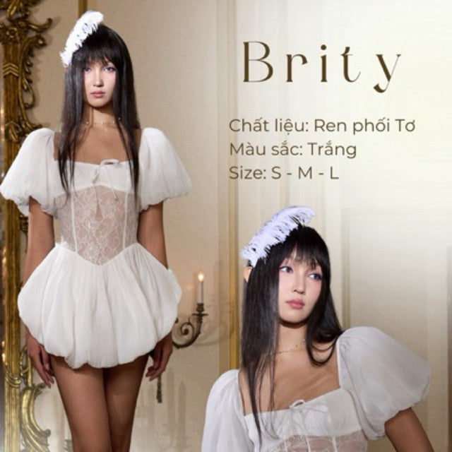 AMELIE - Váy cổ vuông tay bồng xếp ly tùng bí - Brity Dress