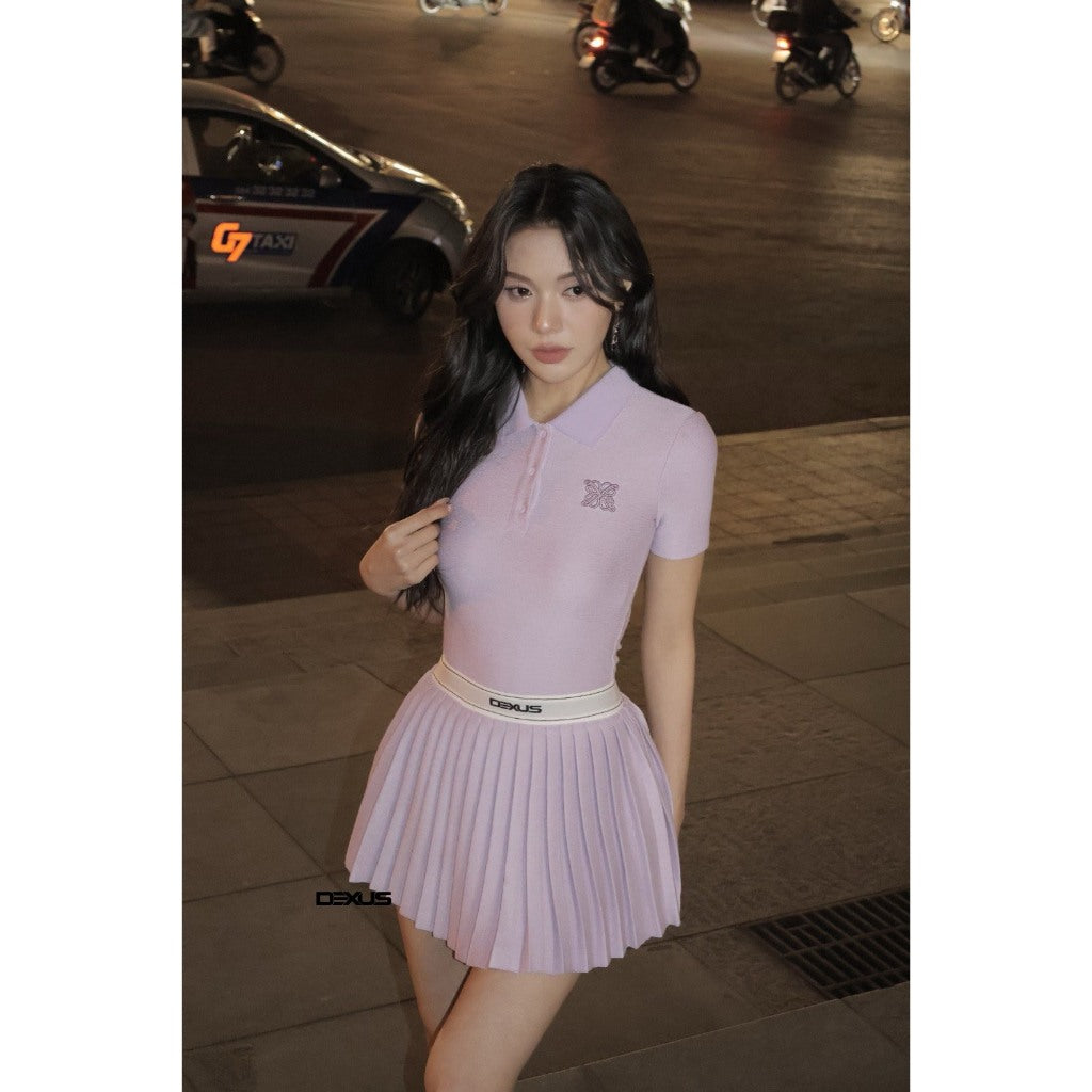 [ Dexus & Phương Trinh Jolie ] Set Bộ Nữ   Áo Polo Cộc Tay, Chân Váy Xếp Ly Dáng Thể Thao SUZY SET_A140522 + CV1