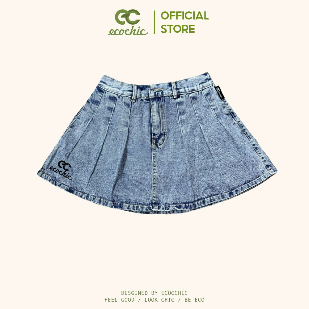 ECOCHIC DENIM SKIRT Short Pleated Skirt with Pants Made of High Quality Jeans F395