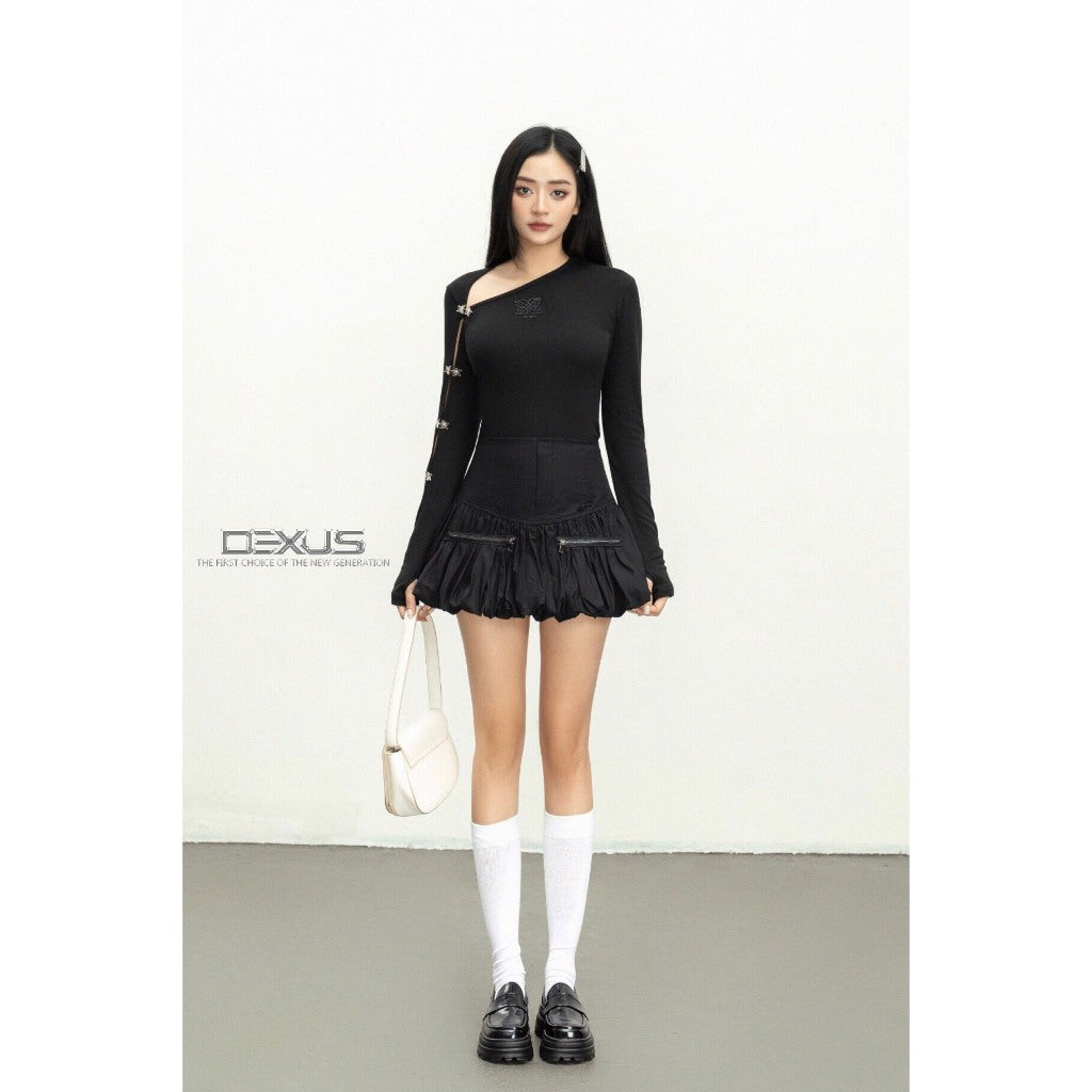 [ Dexus &amp; Phuong Trinh Jolie ] Women's LAZY Flattering Skirt Youthful Short Black Easy to Coordinate Dress_DXCV70240