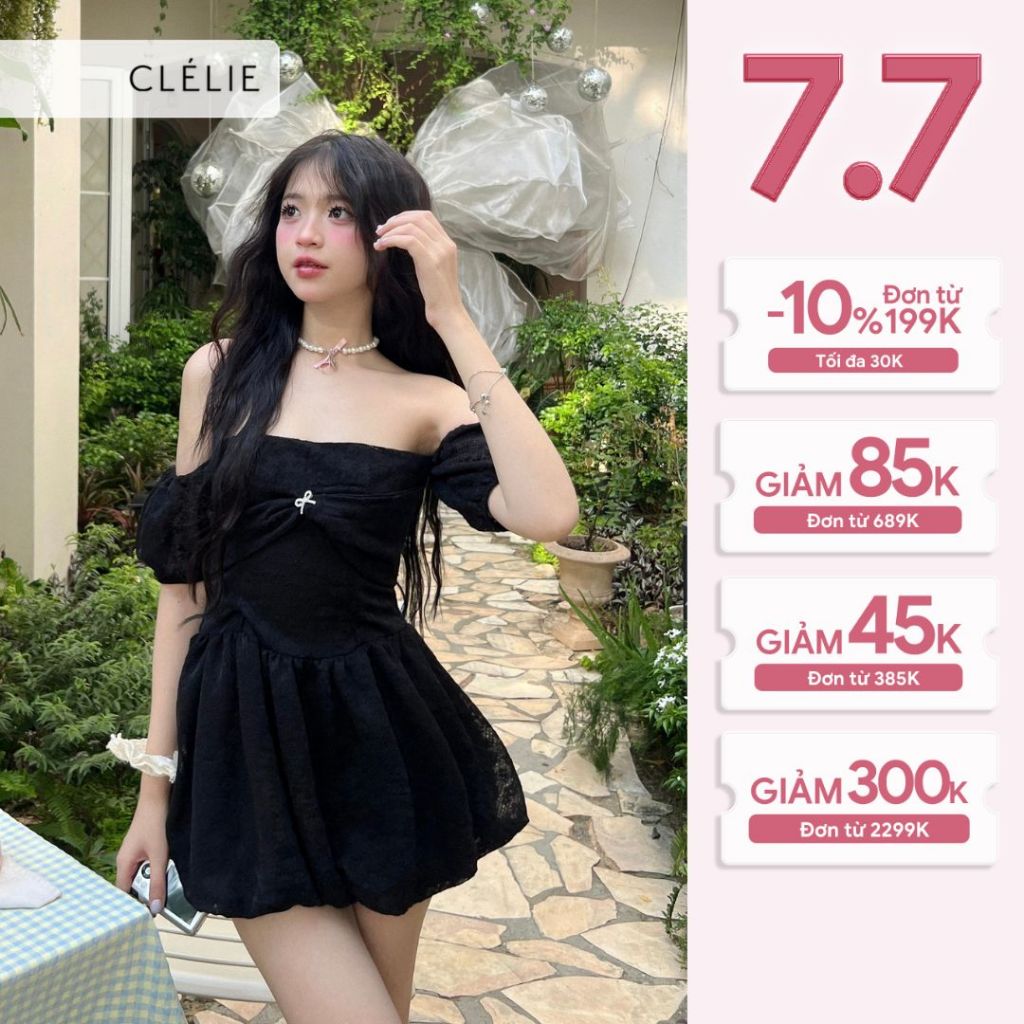 Đầm bí corset đính nơ đá trễ vai ống tay phồng | LILY DRESS - CLÉLIE