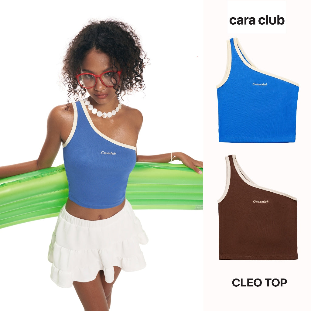 CARA Áo croptop lệch vai nữ Cleo thêu logo năng động