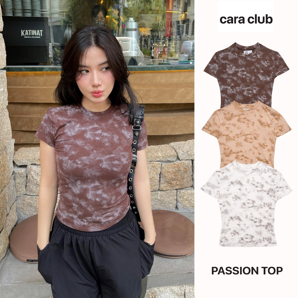 CARA Passion women's slim-fit T-shirt with round neck, short sleeves, and splashes of color