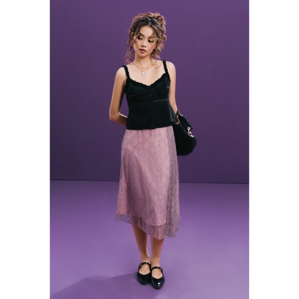 LIBÉ WORKSHOP - Purple knee-length lace skirt