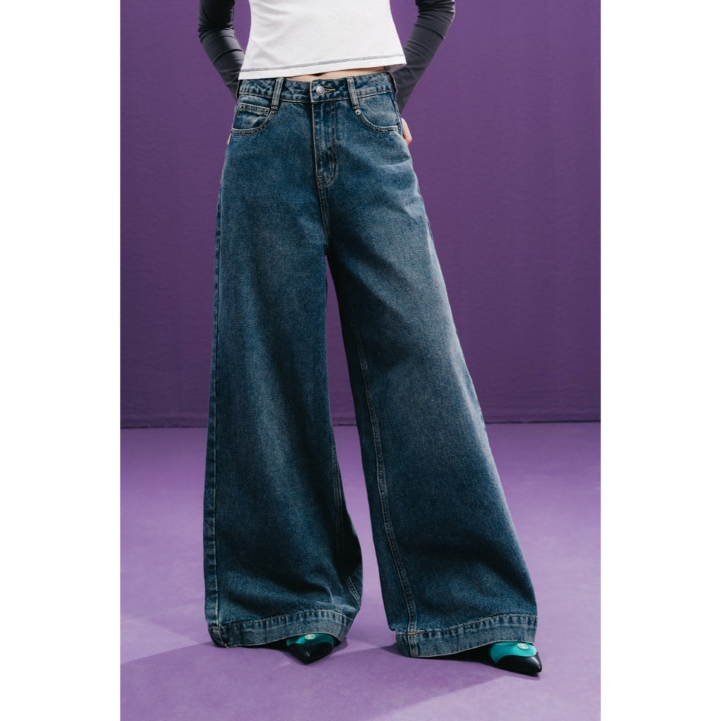 LIBÉ WORKSHOP - Dark blue washed wide leg jeans