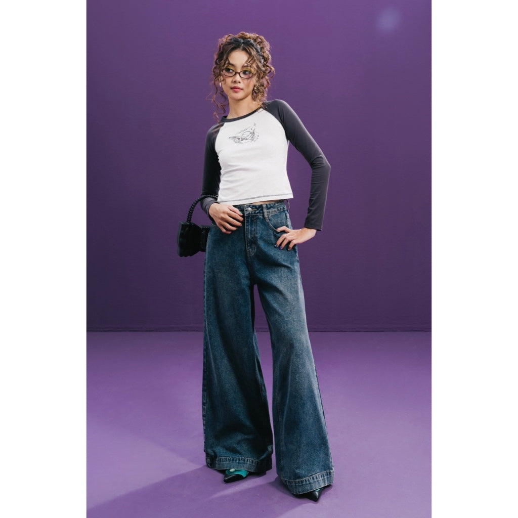 LIBÉ WORKSHOP - Dark blue washed wide leg jeans