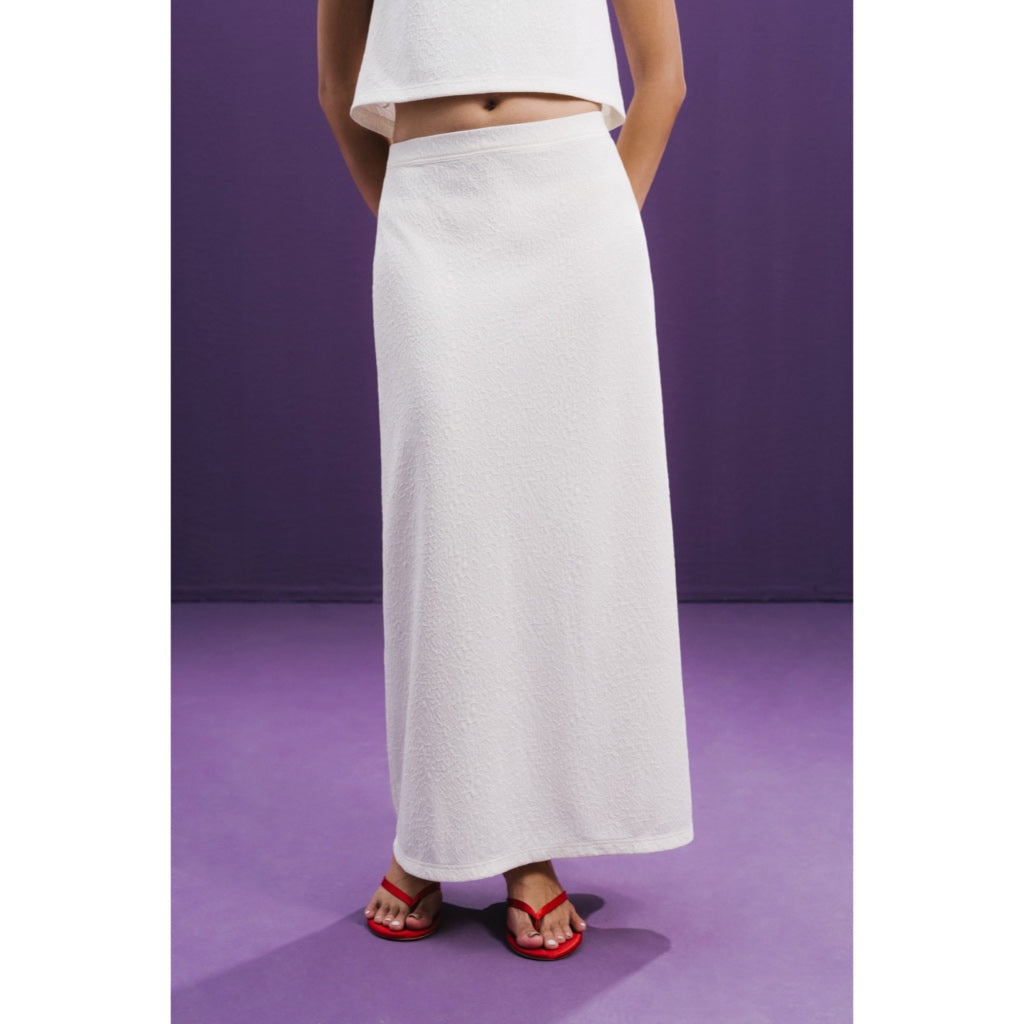 LIBÉ WORKSHOP - Ivory white jacquard elastic waist long skirt