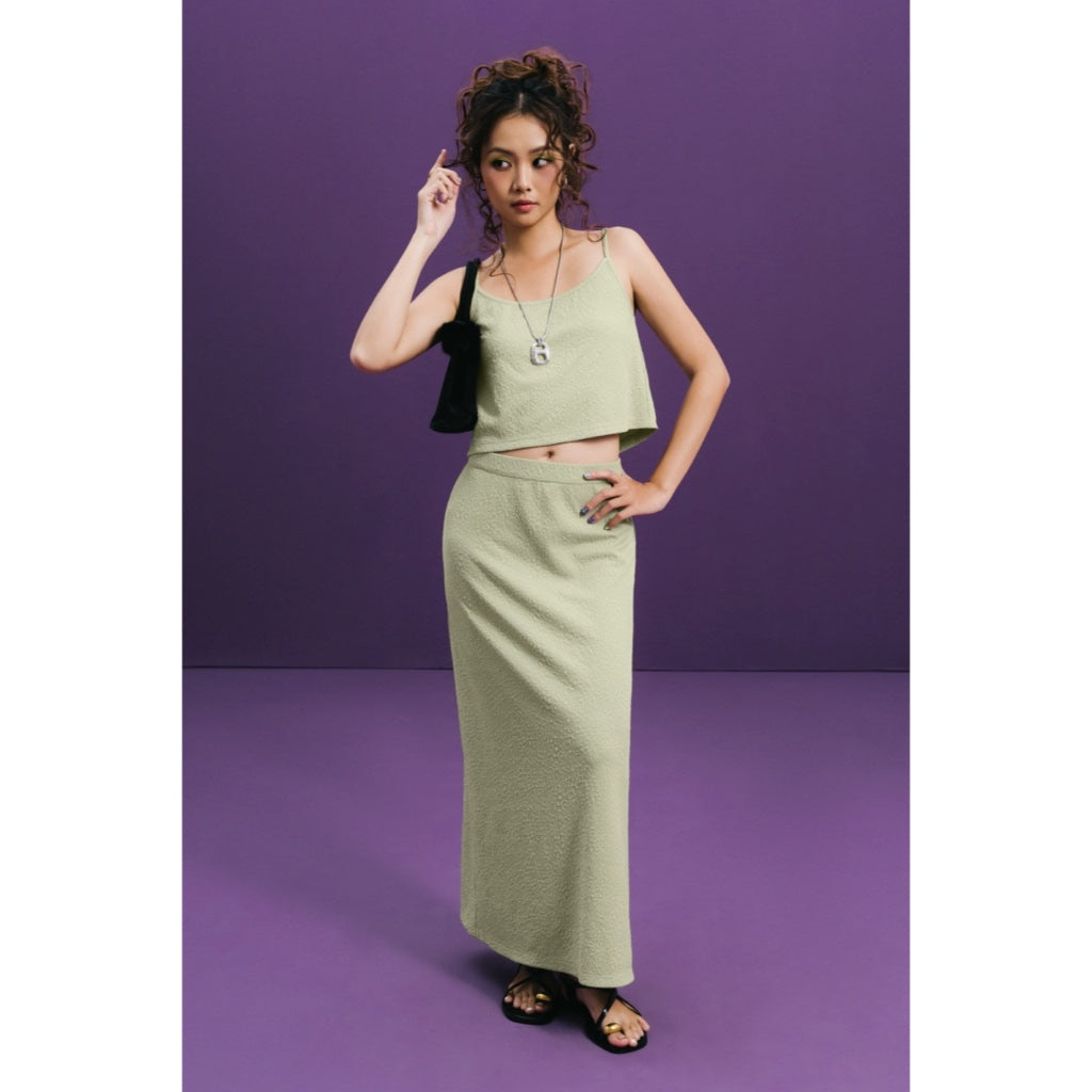 LIBÉ WORKSHOP - Green jacquard elastic waist long skirt