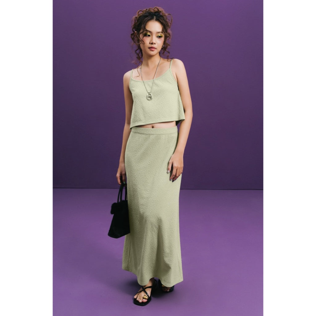 LIBÉ WORKSHOP - Green jacquard elastic waist long skirt