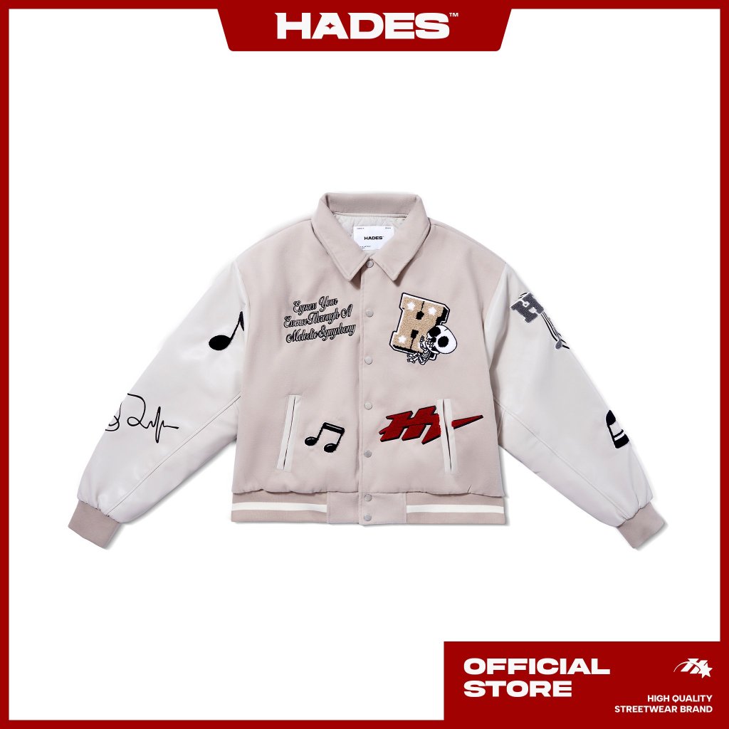 ÁO KHOÁC TAY DÀI UNISEX DA PU PHỐI HADES OBSTREPEROUS VARSITY JACKET - HADES BRAND CHÍNH HÃNG